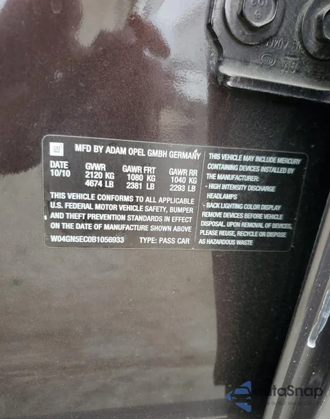 2011 Buick Regal Cxl from USA, damaged, VIN W04GN5EC0B1056933